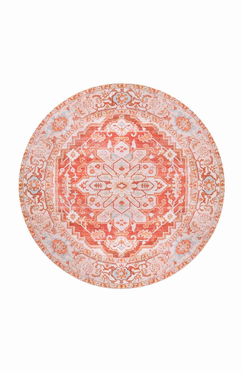 JONATHAN Y Asa Ornate Medallion Machine-Washable Round Area Rug, Main, color, Orange/Cream - Round