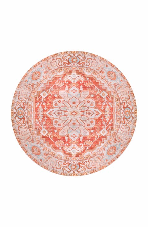 Asa Ornate Medallion Machine-Washable Round Area Rug