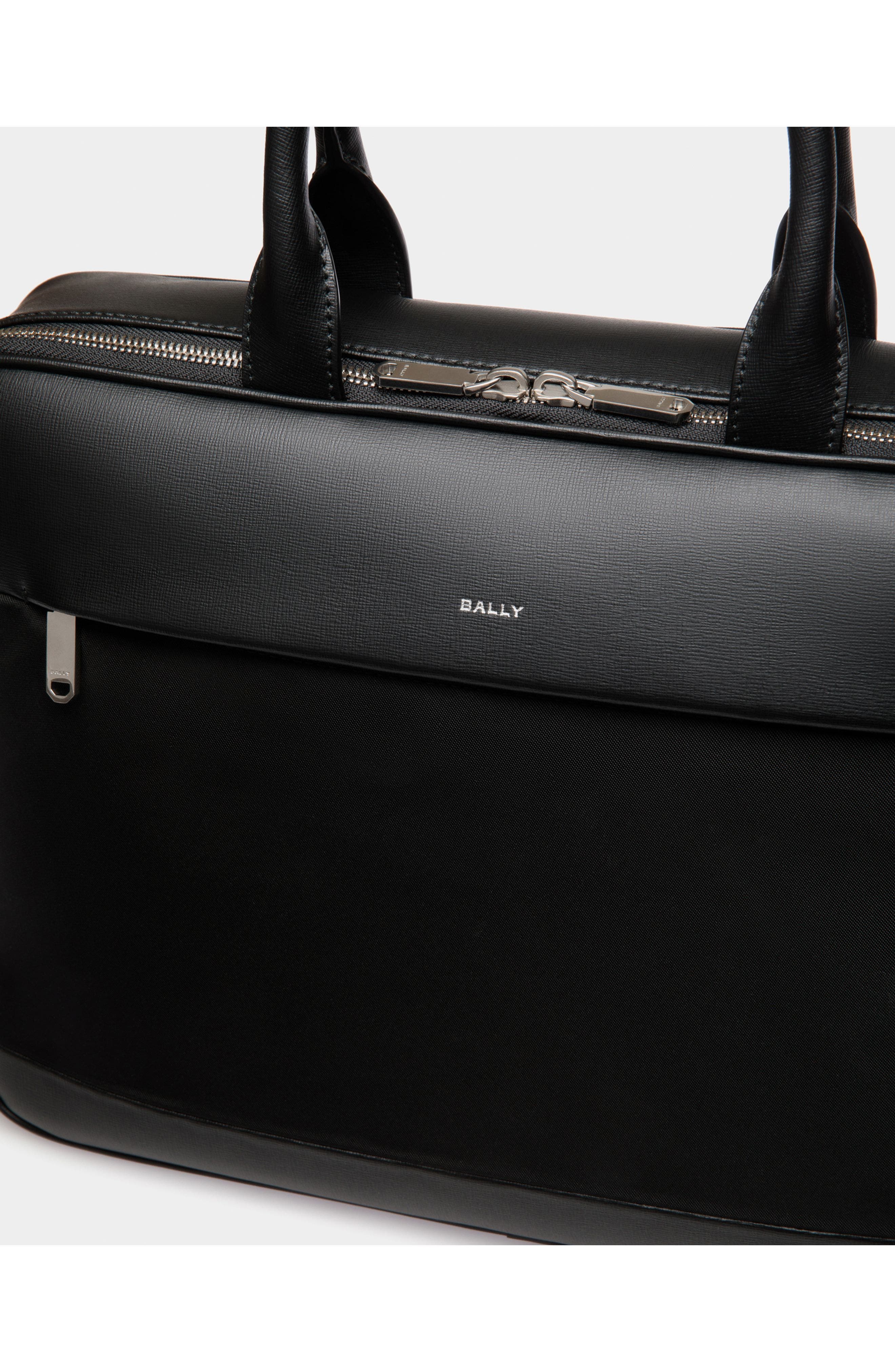 Bally Vogel Briefcase in Nylon and Recycled Leather, Alternate, color, Black