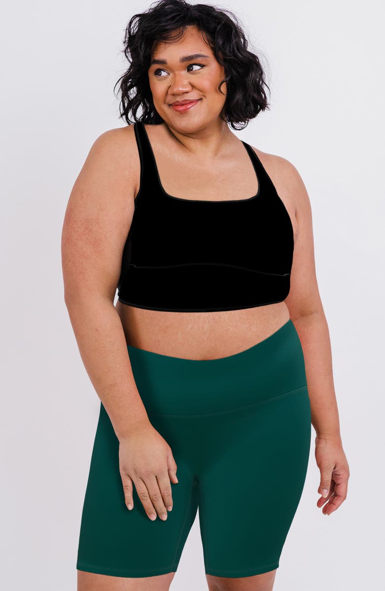 Calypsa Plus Size Tummy Control Long Bike Swim Shorts, Alternate, color, Dark Jade