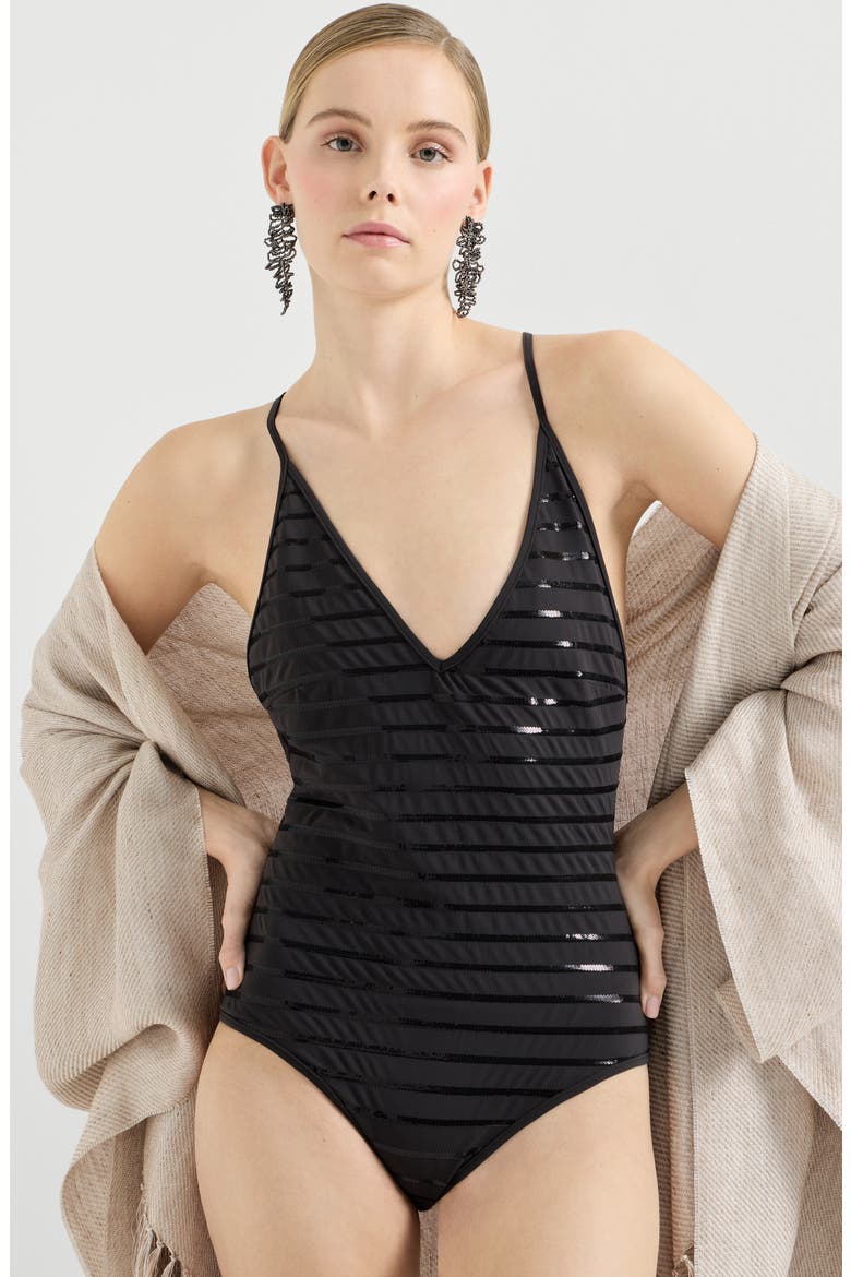 Dazzling stripes bathing suit, Alternate, color, Lignite Grey