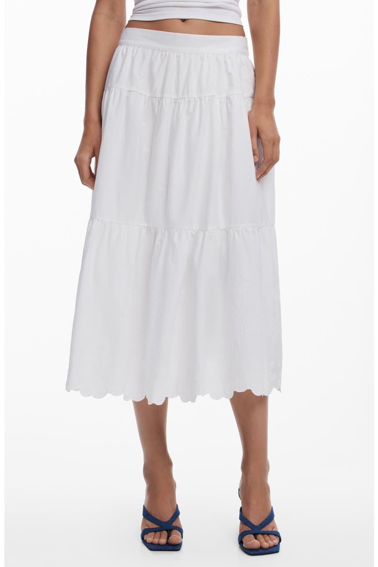 Embroidered Cotton Midi Skirt, Main, color, WHITE