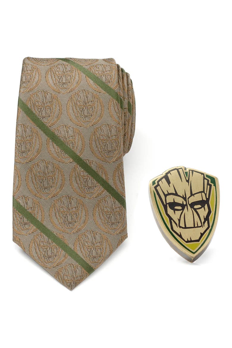 I Am Groot Silk Blend Tie & Lapel Pin Gift Set, Main, color, BROWN MULTI