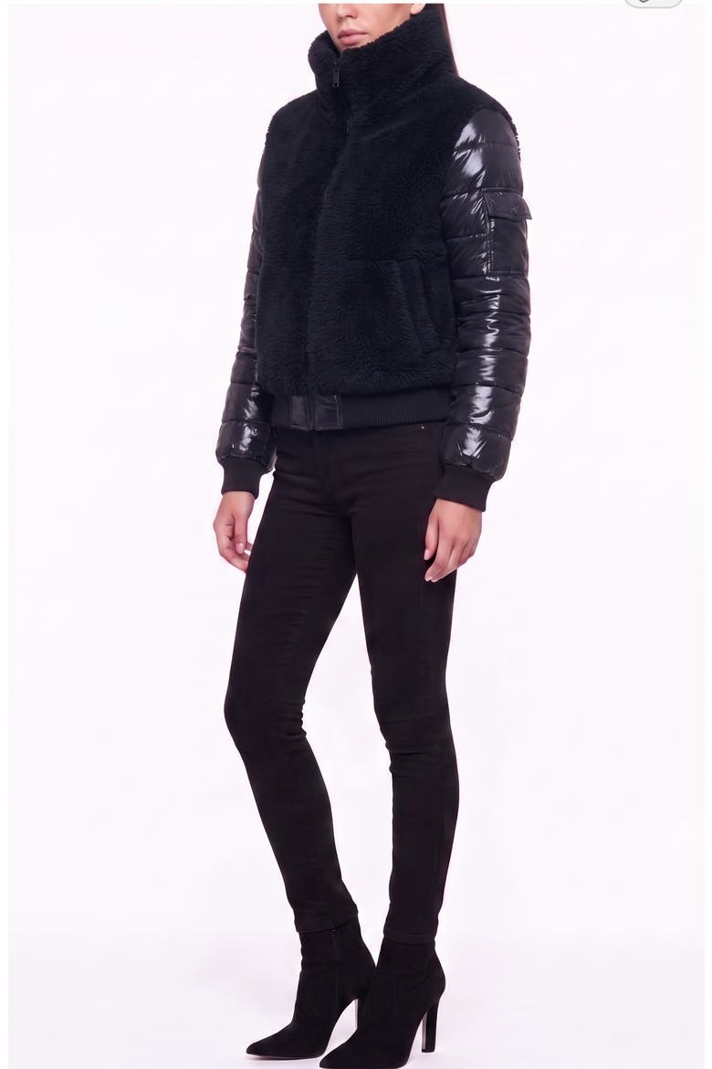 Carrie Mixed Media Fleece Bomber Jacket, Alternate, color, JET/ BLACK