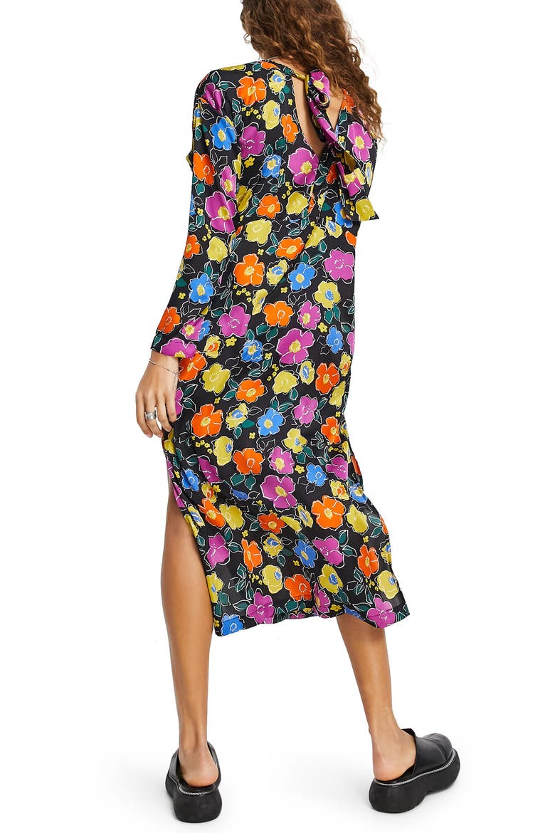 Floral Print Long Sleeve Dress, Alternate, color, BLACK MULTI