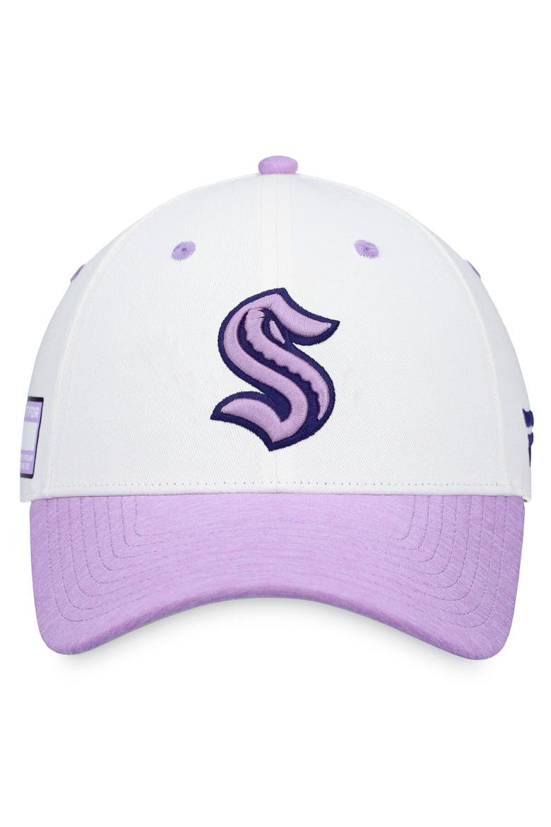 Men's Fanatics Branded White/Purple Seattle Kraken 2022 Hockey Fights Cancer Authentic Pro Snapback Hat, Alternate, color, White
