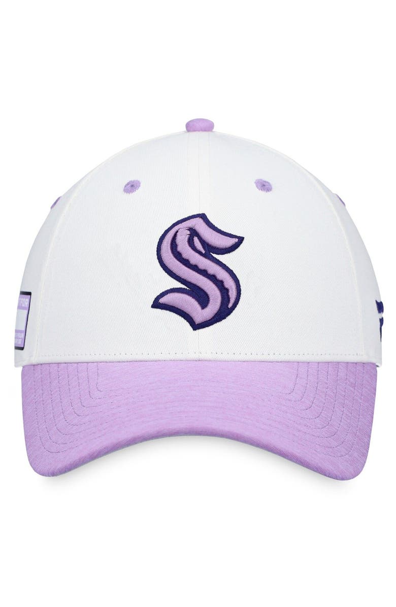 FANATICS Men's Fanatics Branded White/Purple Seattle Kraken 2022 Hockey Fights Cancer Authentic Pro Snapback Hat, Alternate, color, 