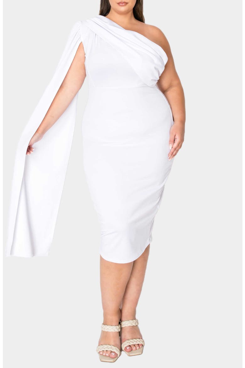 Spade One-Shoulder Cape Dress, Alternate, color, WHITE