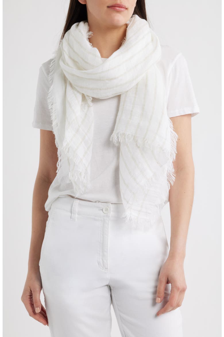 Stripe Organic Linen Scarf, Main, color, WHEAT