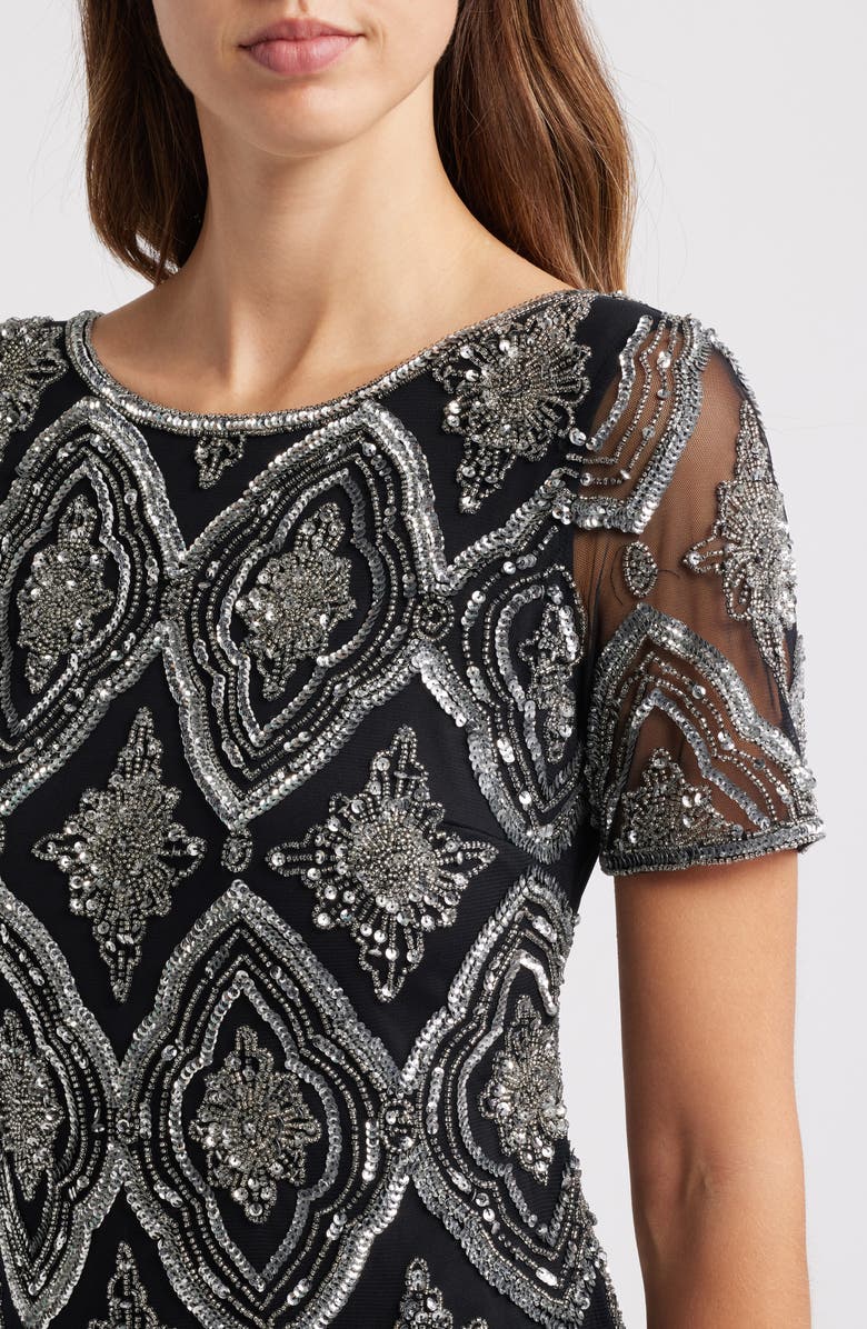 Pisarro Nights Stain Glass Beaded Cocktail Dress, Alternate, color, Black/ Silver