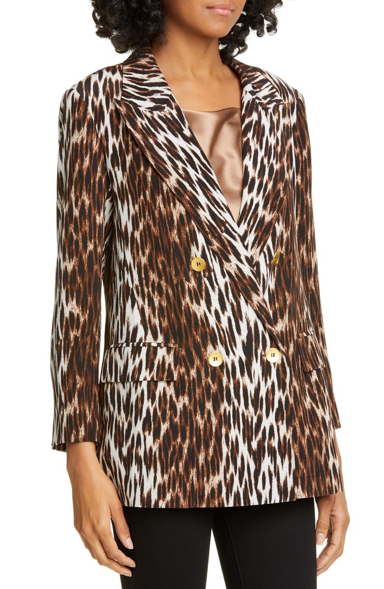 L'AGENCE Taryn Leopard Print Silk Blazer, Alternate, color, 