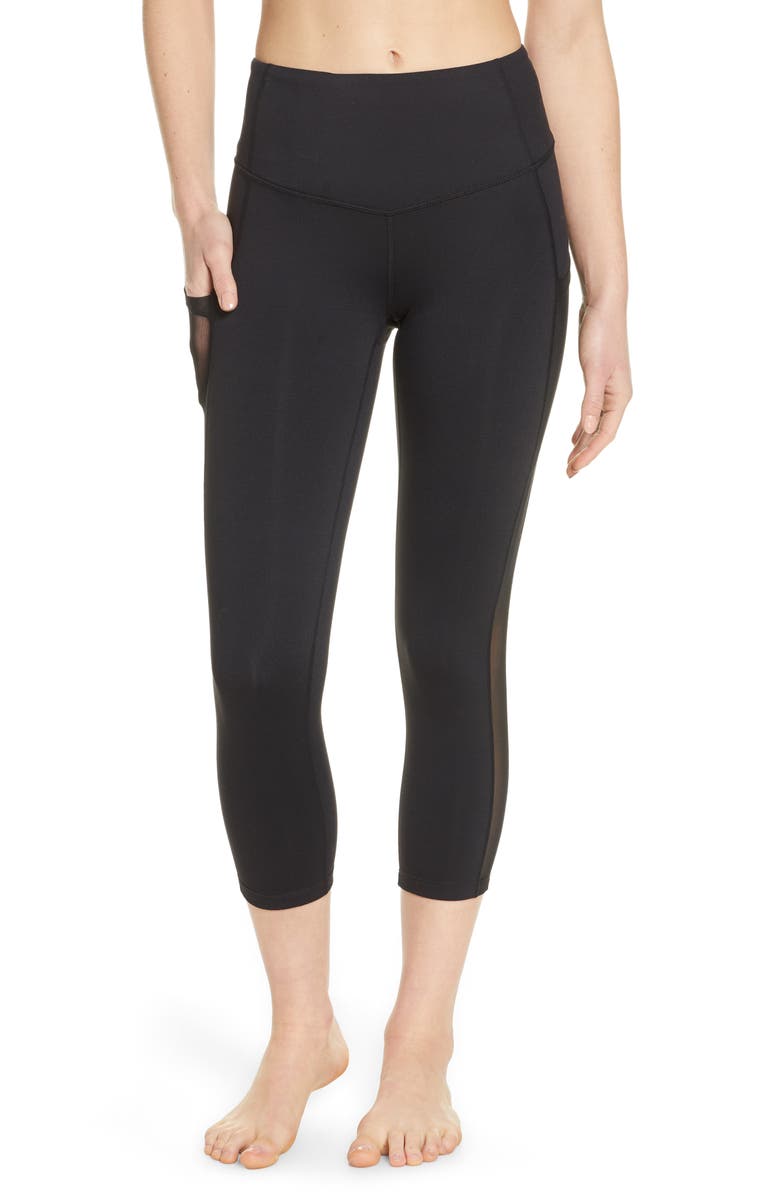 Zella Mesh Side Pocket Crop Leggings, Main, color, 