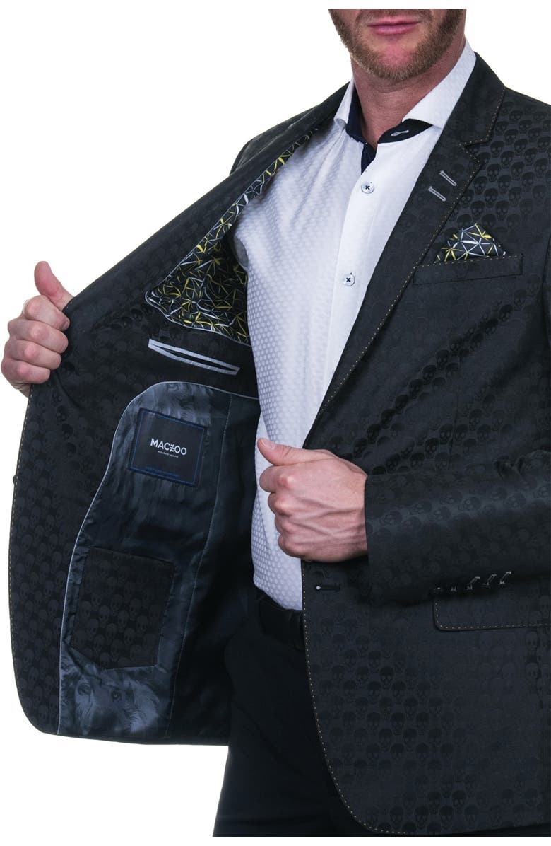 Maceoo Socrate Black Skull Print Two Button Notch Lapel Blazer, Alternate, color, Black