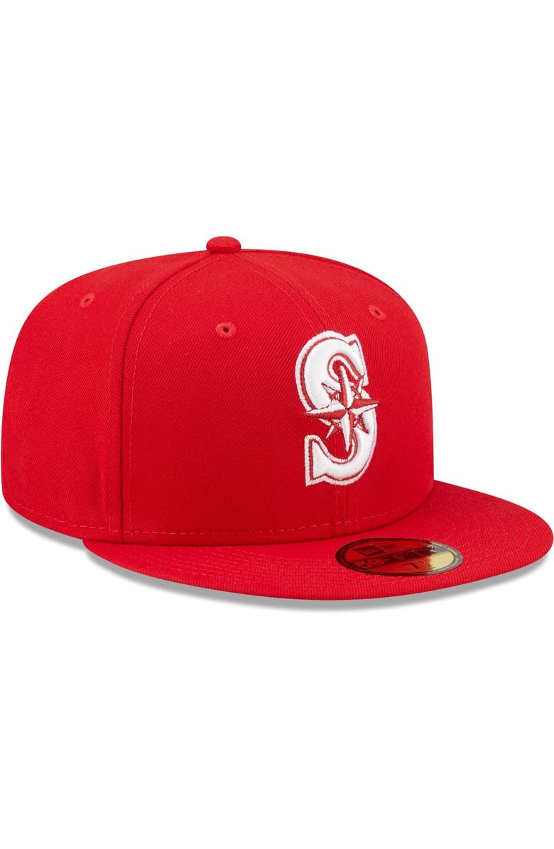 New Era Men's New Era Red Seattle Mariners White Logo 59FIFTY Fitted Hat, Alternate, color, 