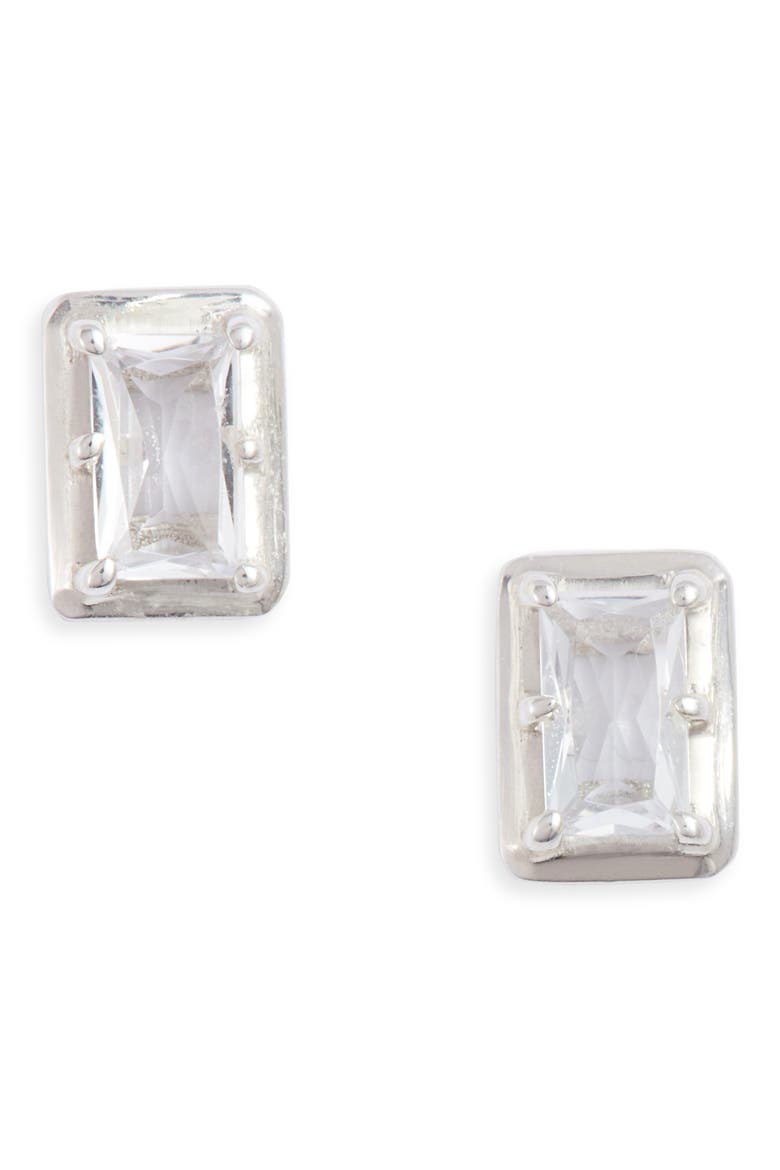 White Topaz Baguette Stud Earrings, Main, color, SILVER/ WHITE