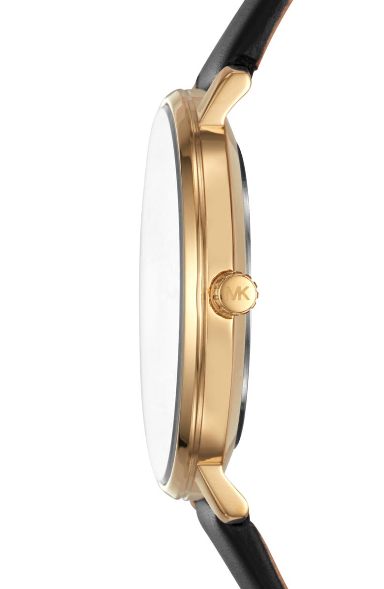 Michael Kors Pyper Leather Strap Watch, Bracelet & Earring Set, 38mm, Alternate, color, Black/Gold