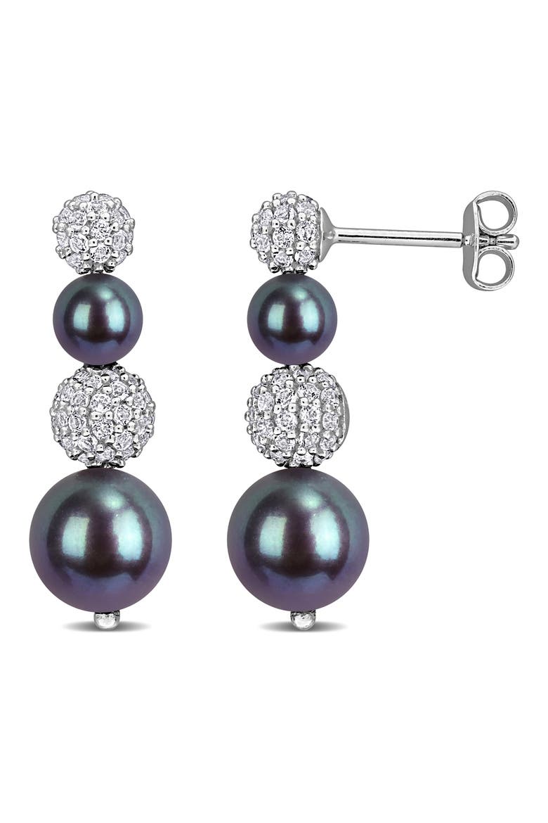 Pavé White Topaz & Cultured Black Freshwater Pearl Drop Earrings, Main, color, BLACK