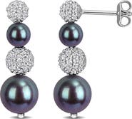 DELMAR Pavé White Topaz & Cultured Black Freshwater Pearl Drop Earrings