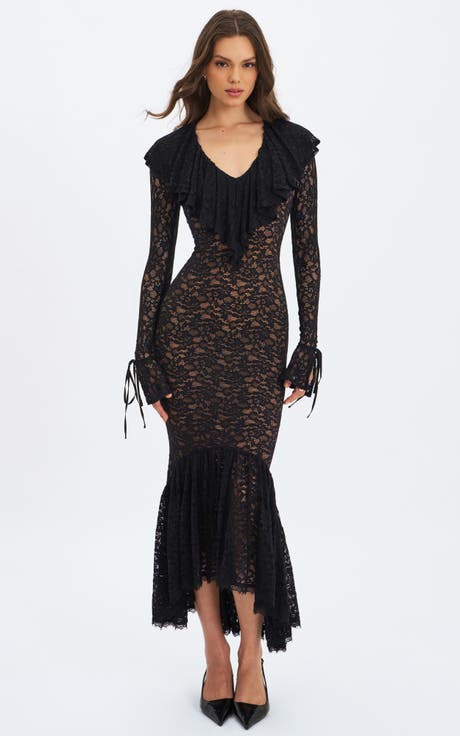 Parisa Lace Ruffled Mermaid Maxi Dress