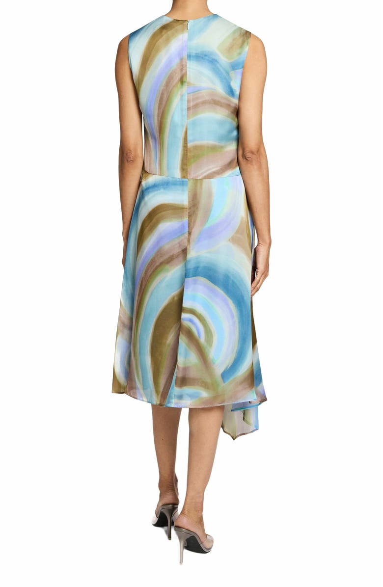 Santorelli CECILIA Sleeveless Midi Dress with Asymmetrical Hemline in Abstract Swirl Print, Alternate, color, Aquamarine Multi