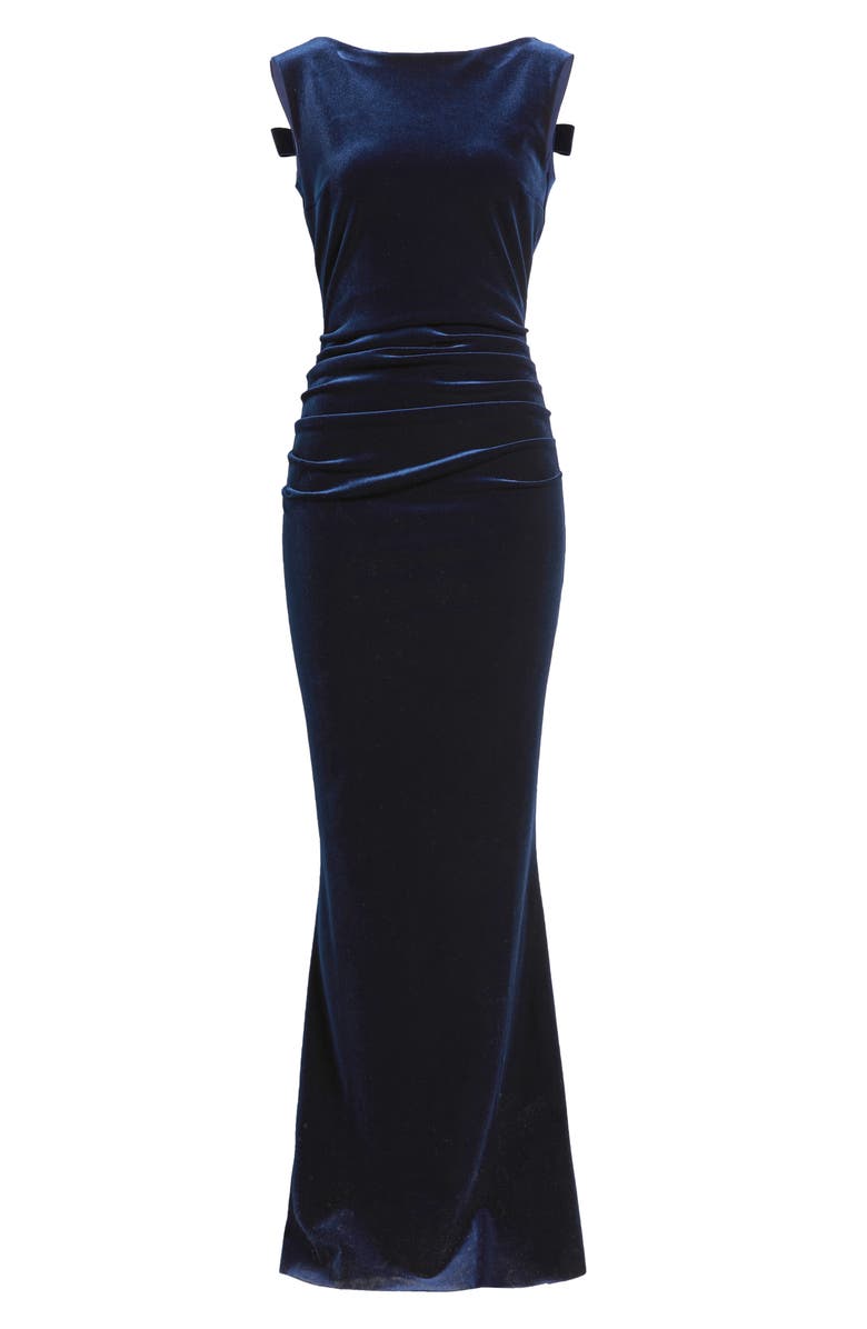 Chiara Boni La Petite Robe Nima Embellished Velvet Gown, Alternate, color, Blu Notte