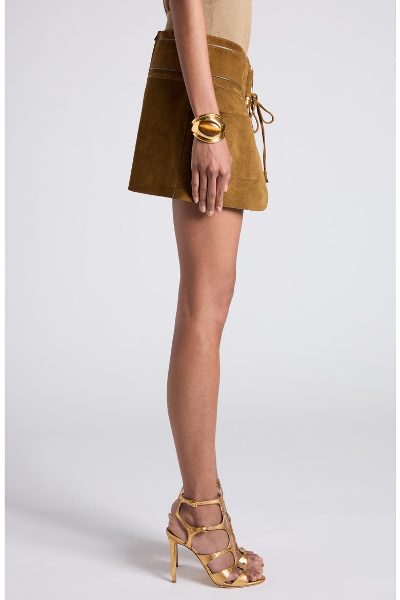 Inverted Pleat Suede Miniskirt, Alternate, color, DARK CHARTREUSE