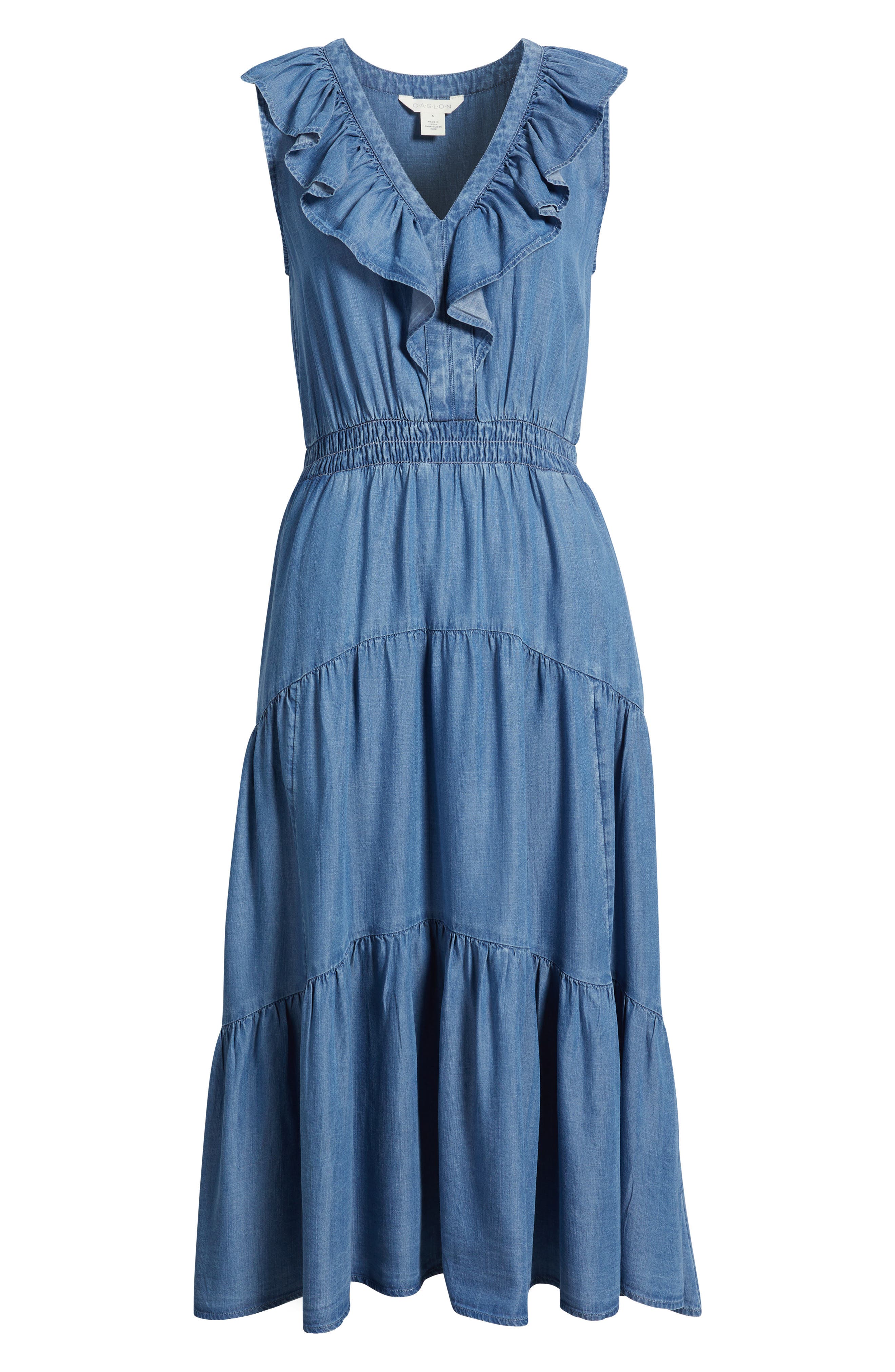 current air denim dress Caslon® Ruffle Sleeveless Chambray Maxi (Women) Ladies dresses Color:Pink Metallic Floral Jacquard xx_82525pm-promgirl KissProm Sky Blue Corset Rayon/Spandex