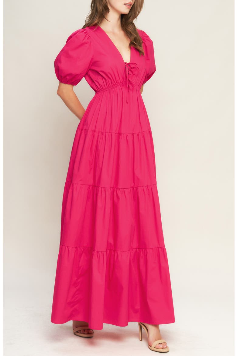 Puff Sleeve Tiered Maxi Dress, Alternate, color, FUCHSIA