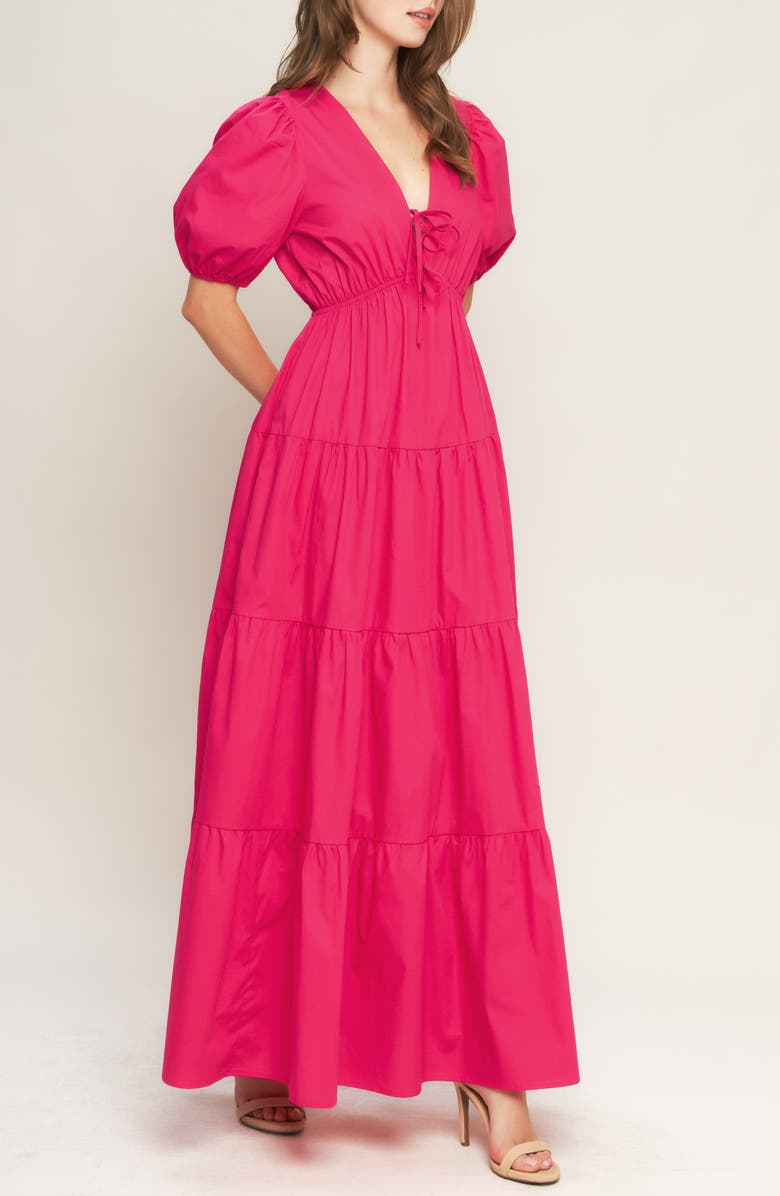 FLYING TOMATO Puff Sleeve Tiered Maxi Dress, Alternate, color, Fuchsia