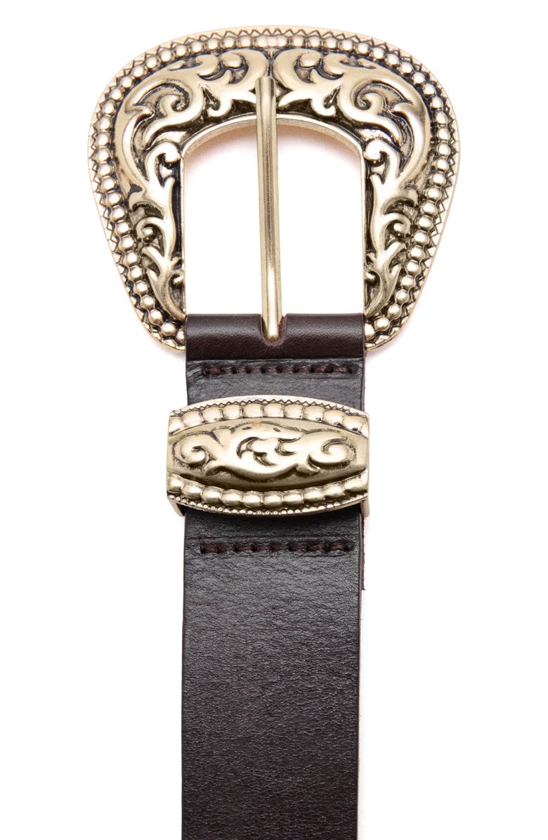 MANGO Engraved Buckle Leather Belt, Alternate, color,