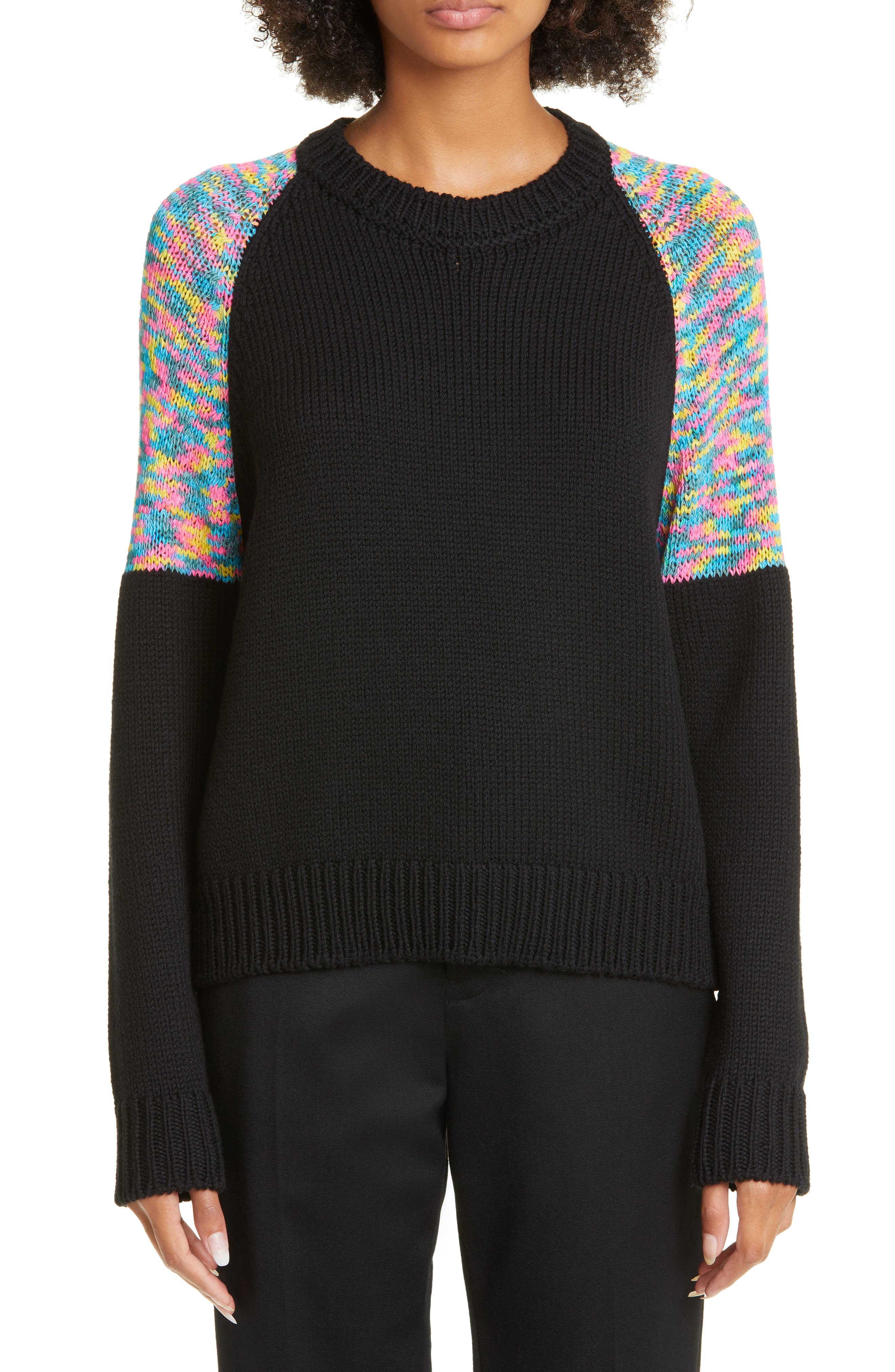 Puppets and Puppets Women's Rainbow Panel Raglan Sleeve Sweater (Women ...
