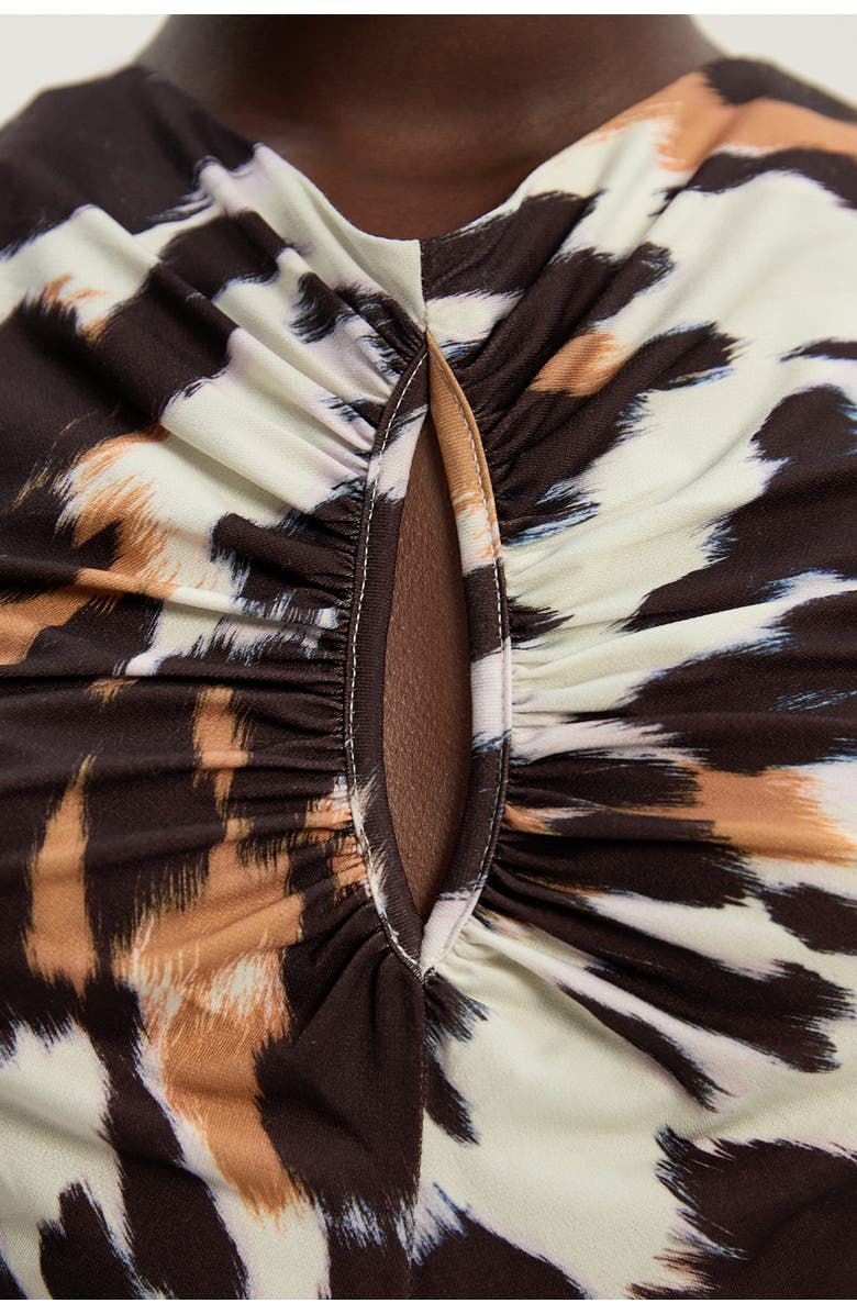 Karen Millen Cut Out Neck Midi Dress, Alternate, color, Animal