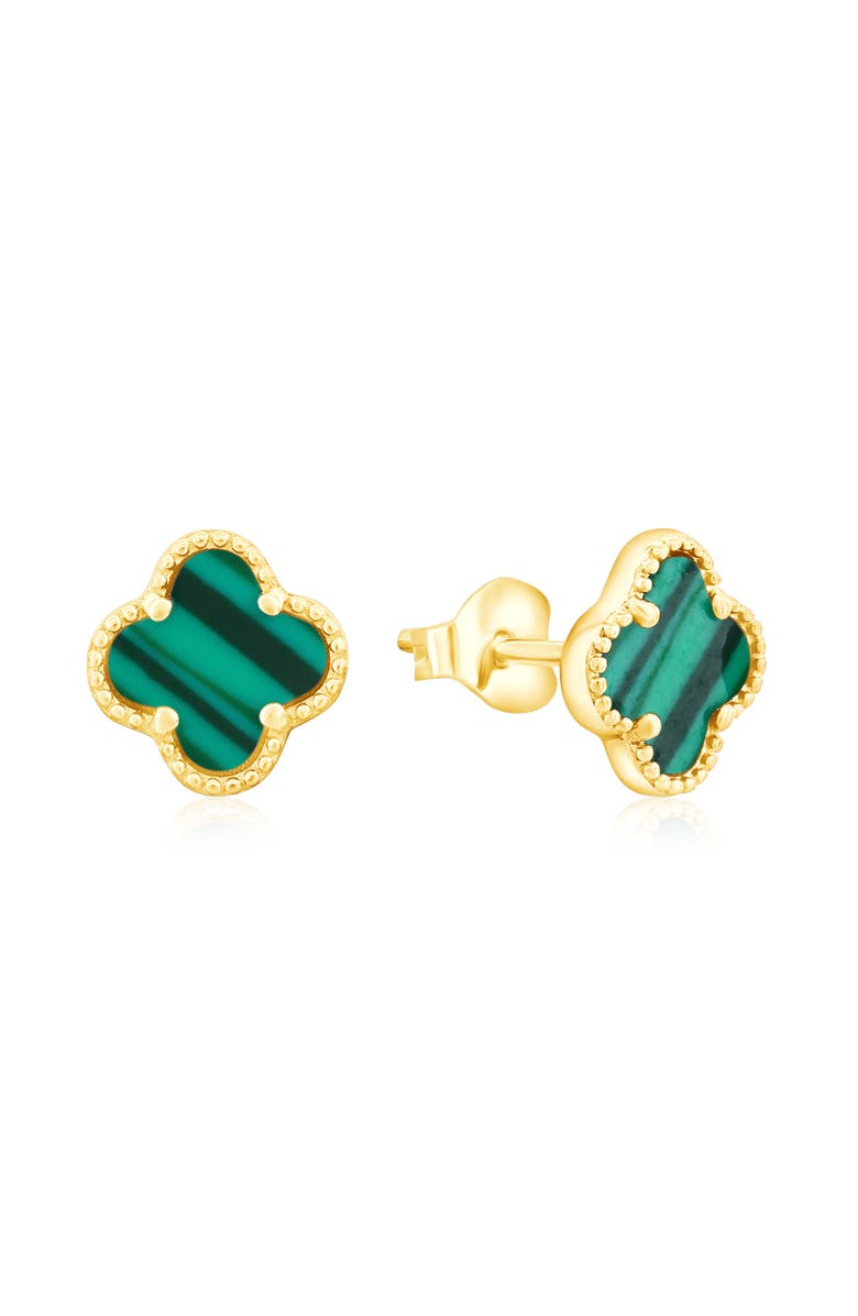 Donatello Gian Gold Flashed Sterling Silver Green Clover Studs, Main, color, Green