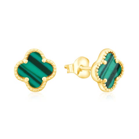 Gold Flashed Sterling Silver Green Clover Studs