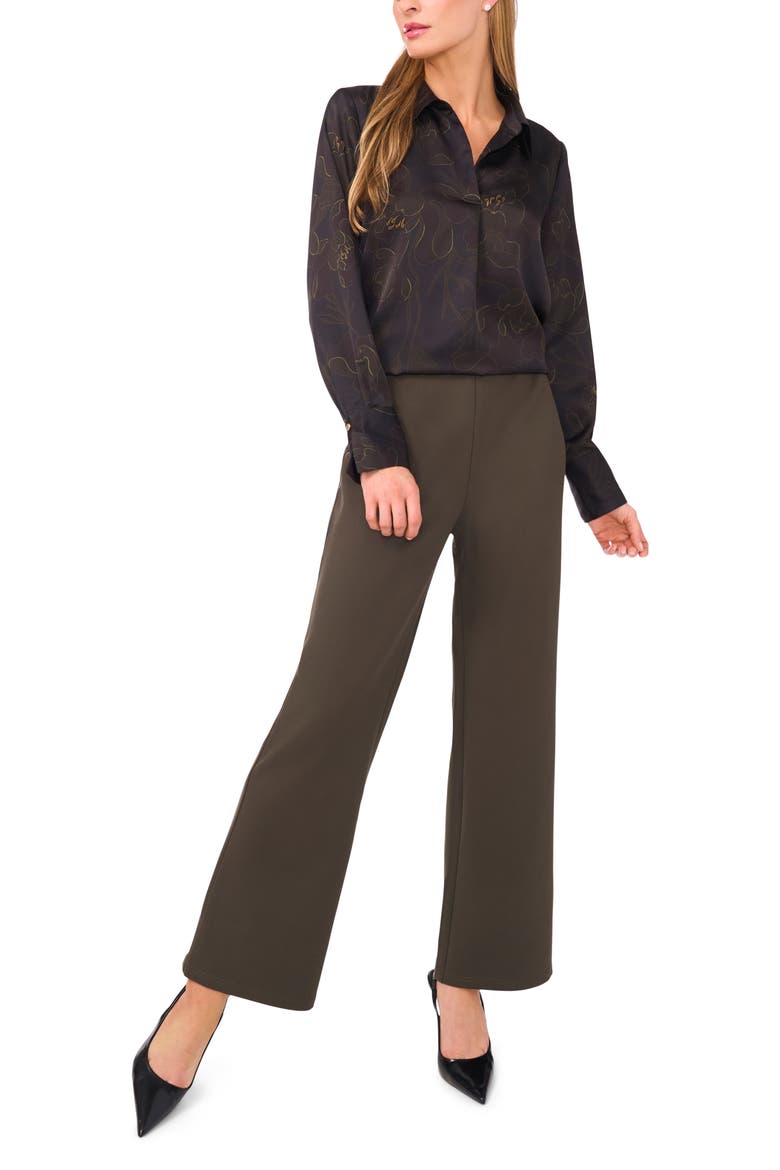 Floral Collared Charmeuse Popover Top, Alternate, color, RICH BLACK