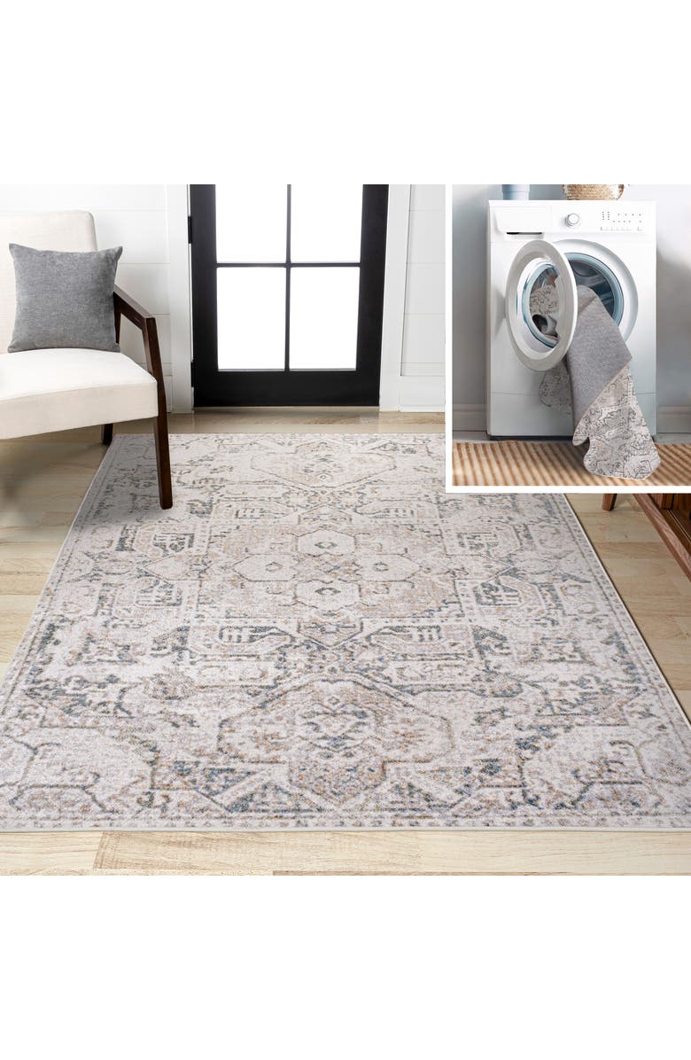 JONATHAN Y Edith Distressed Medallion Low-Pile Machine-Washable Area Rug, Main, color, Cream/Light Gray
