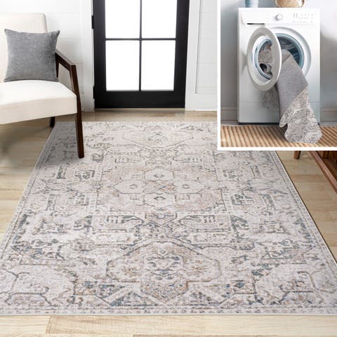 Edith Distressed Medallion Low-Pile Machine-Washable Area Rug
