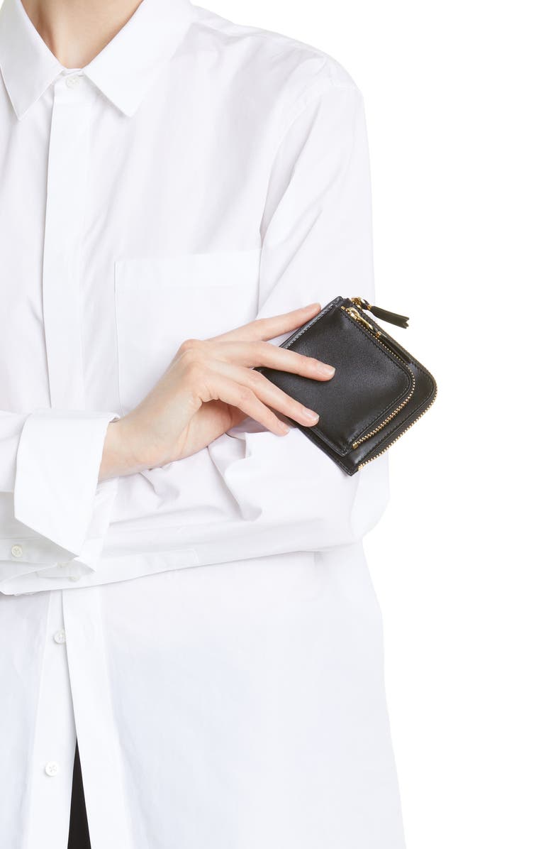 Comme des Garçons Wallets Outside Pocket Two-Compartment Half Zip Leather Wallet, Alternate, color, Black