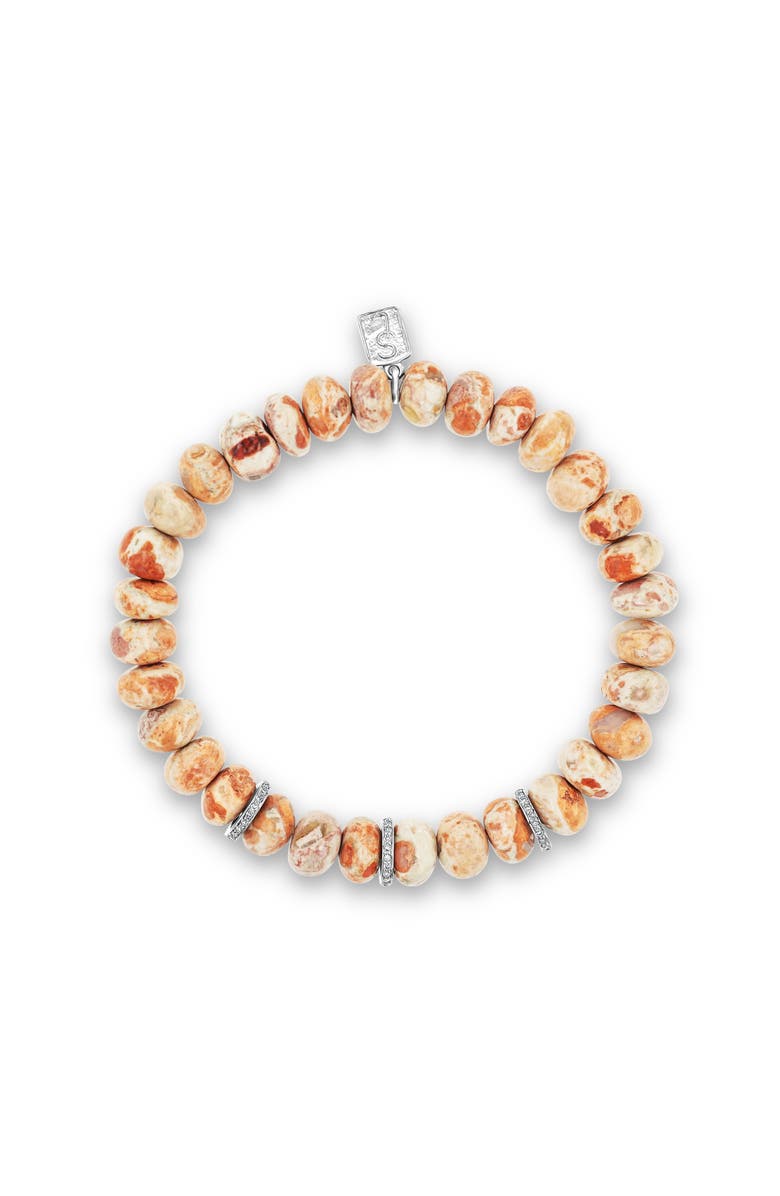 Sheryl Lowe Mexican Fire Opal 8MM Bead Bracelet With 3 Diamond Rondelles, Alternate, color, Fire Opal / Sterling Silver