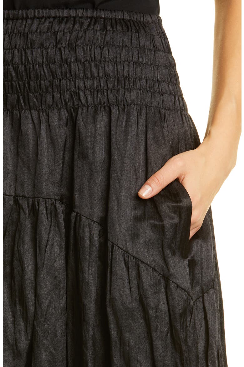 Metallic Smock Waist Tiered Cotton Blend Skirt, Alternate, color, BLACK