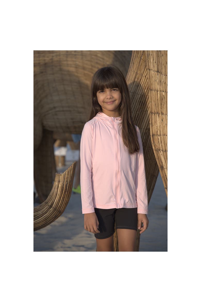 Kid's Long Sleeve Full Zip Hoodie Top with Sun and UV Protection, Alternate, color, Tickle Me Pink