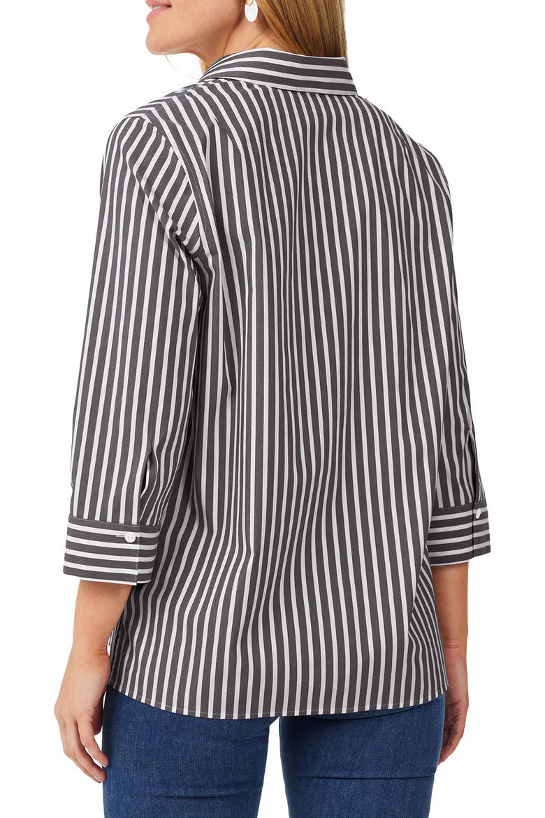 Sophia Stripe Three-Quarter Sleeve Stretch Tunic, Alternate, color, BLACK