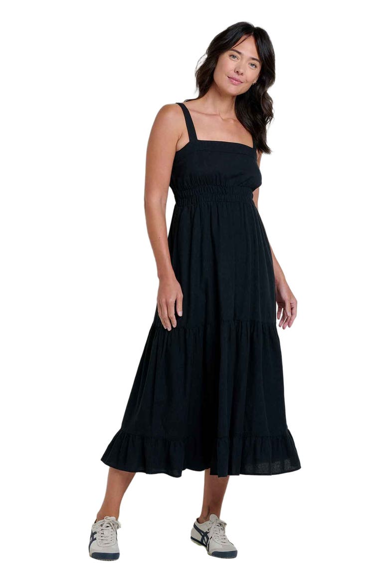 Taj Hemp Tiered Midi Sleeveless Dress, Main, color, Black