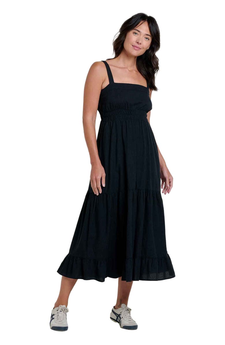 Toad & Co Taj Hemp Tiered Midi Sleeveless Dress, Main, color, Black