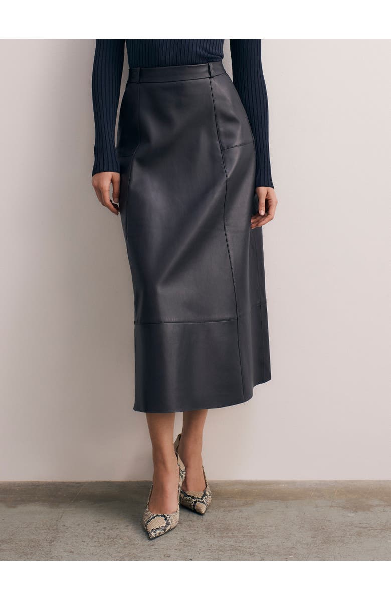 The Fold Andalo Leather Skirt, Main, color, Navy