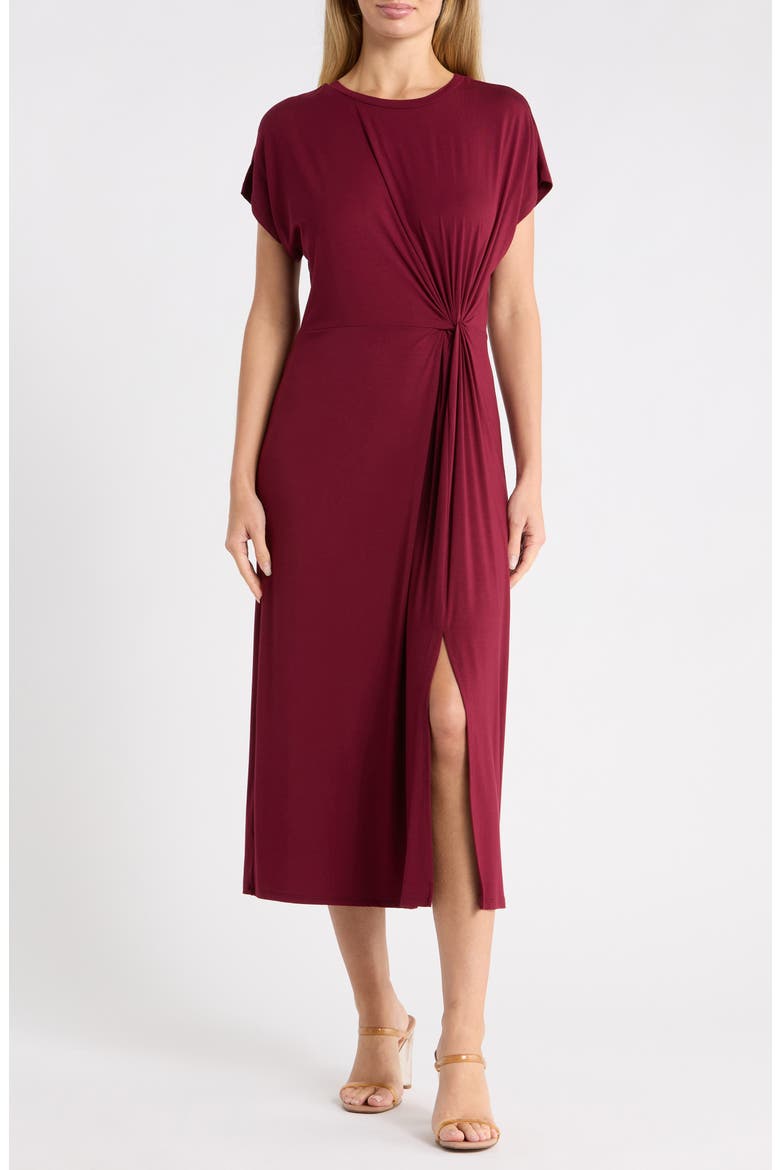 Front Knot Cap Sleeve Midi Dress, Main, color, WINE