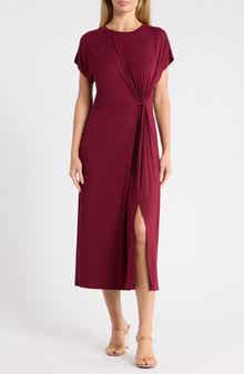 Front Knot Cap Sleeve Midi Dress