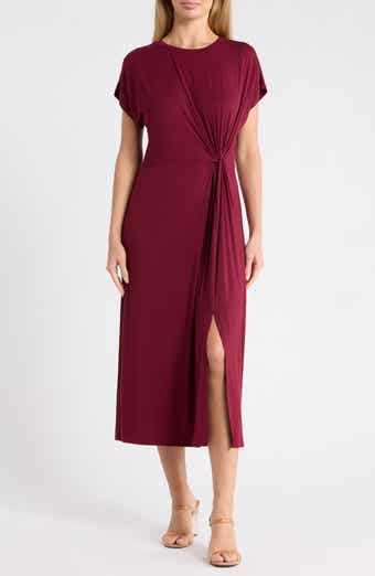 Front Knot Cap Sleeve Midi Dress