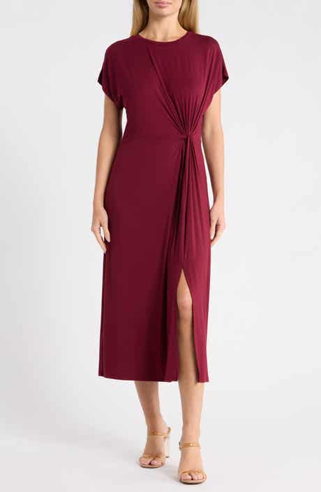 Front Knot Cap Sleeve Midi Dress