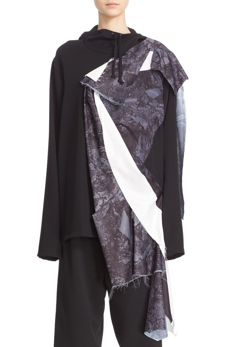 Koché Lace Print Hooded Blouse, Alternate, color, 